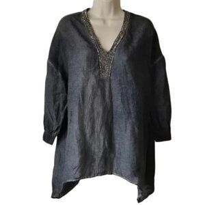 Copenhagen Luxe Beaded Collar Puff Sleeve Blouse L Black